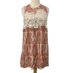 Blu Pepper Sleeveless Floral Mini Dress Crochet‎ Lace Overlay Cream Burgundy L
